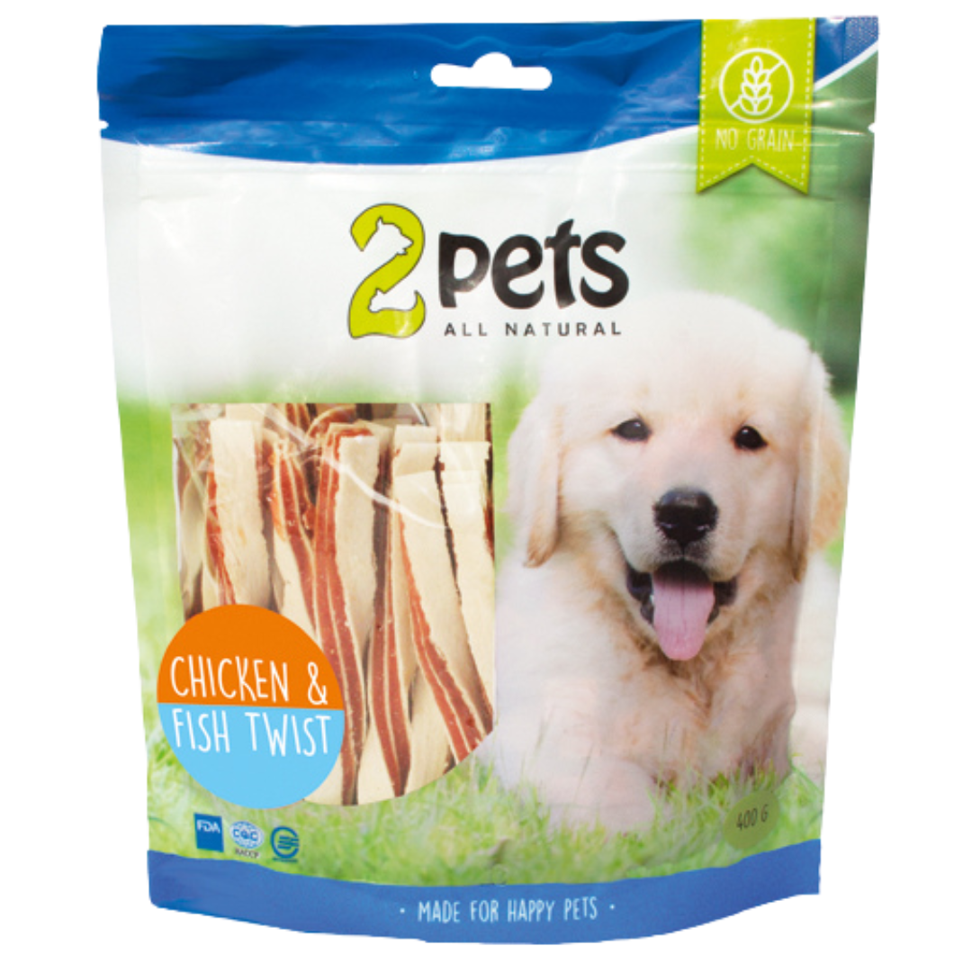 2pets Dogsnack Chicken&Fish Twist 400 g