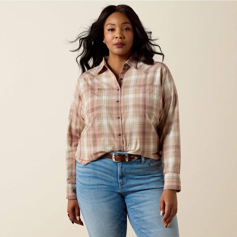 Ariat Billie Jean Western Shirt White Pepper Coral Plaid - Bild 2